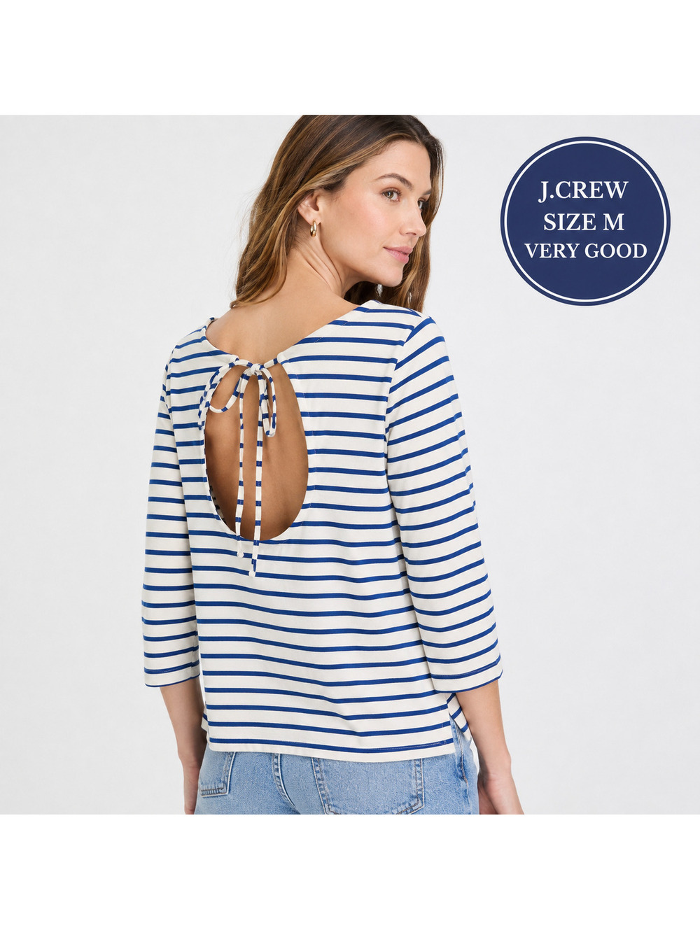 J.Crew | Sz M | Blue White Striped Tie-Back Top